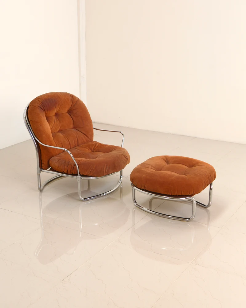 Ensemble fauteuil et ottoman modèle 915 par Carlo De Carli pour Cinova 70's