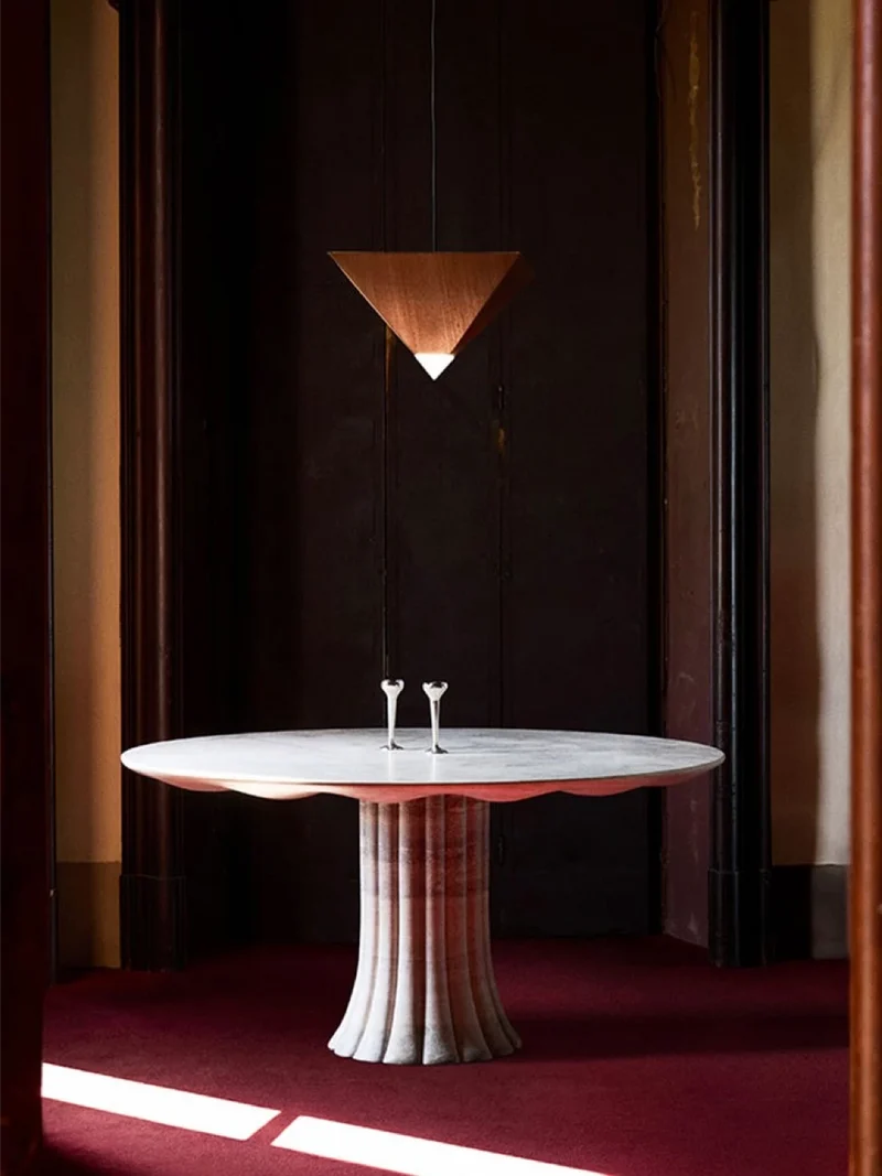 Drapery Table in Silver Travertine