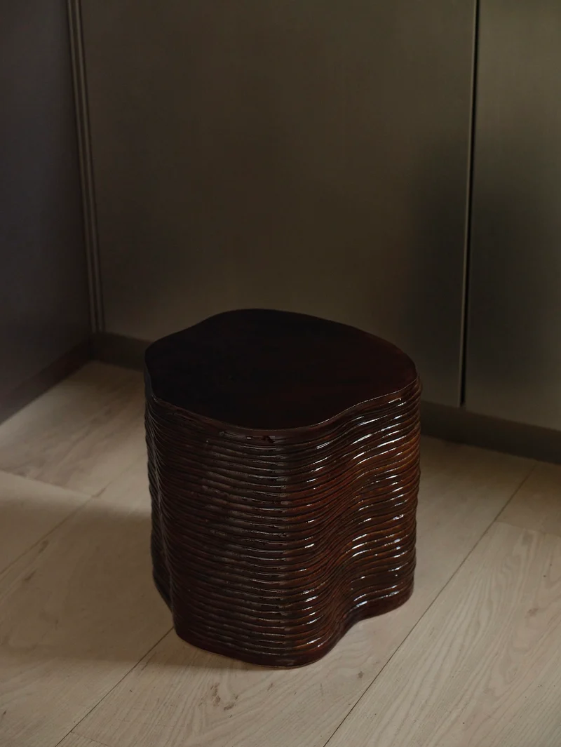 Handsculpted Ceramic Stool Chocolate Gloss