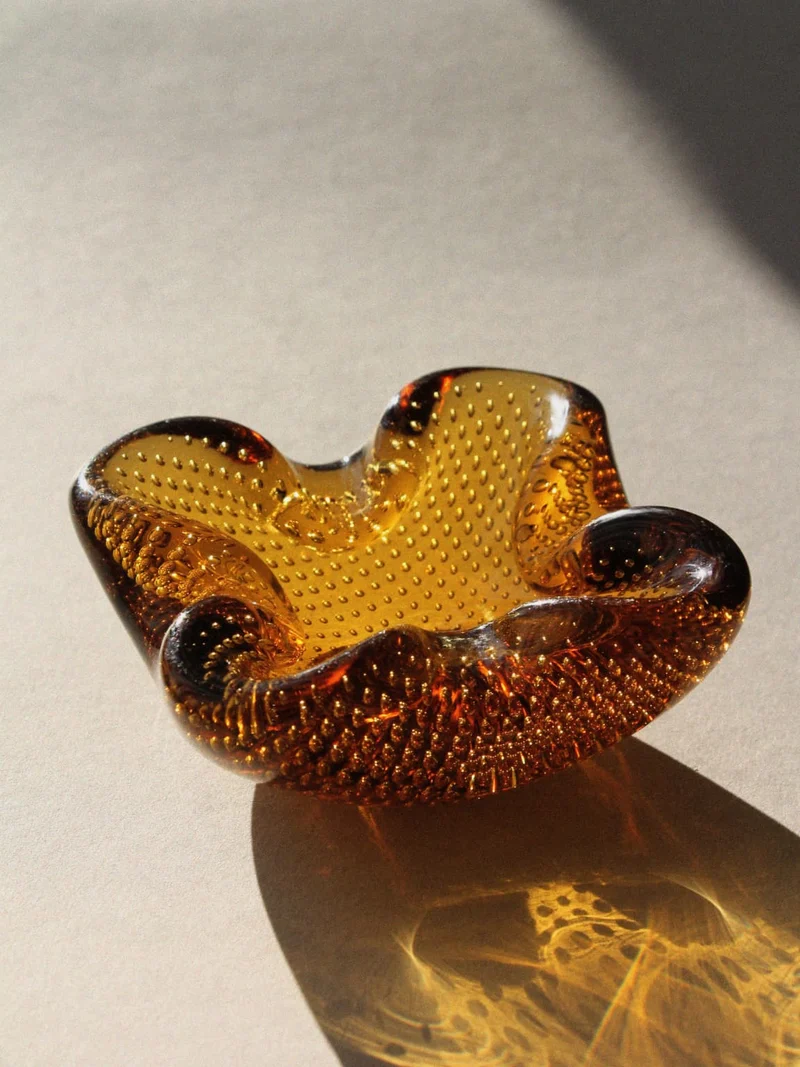Murano Amber Bubbles Glass Ashtray, 1960s