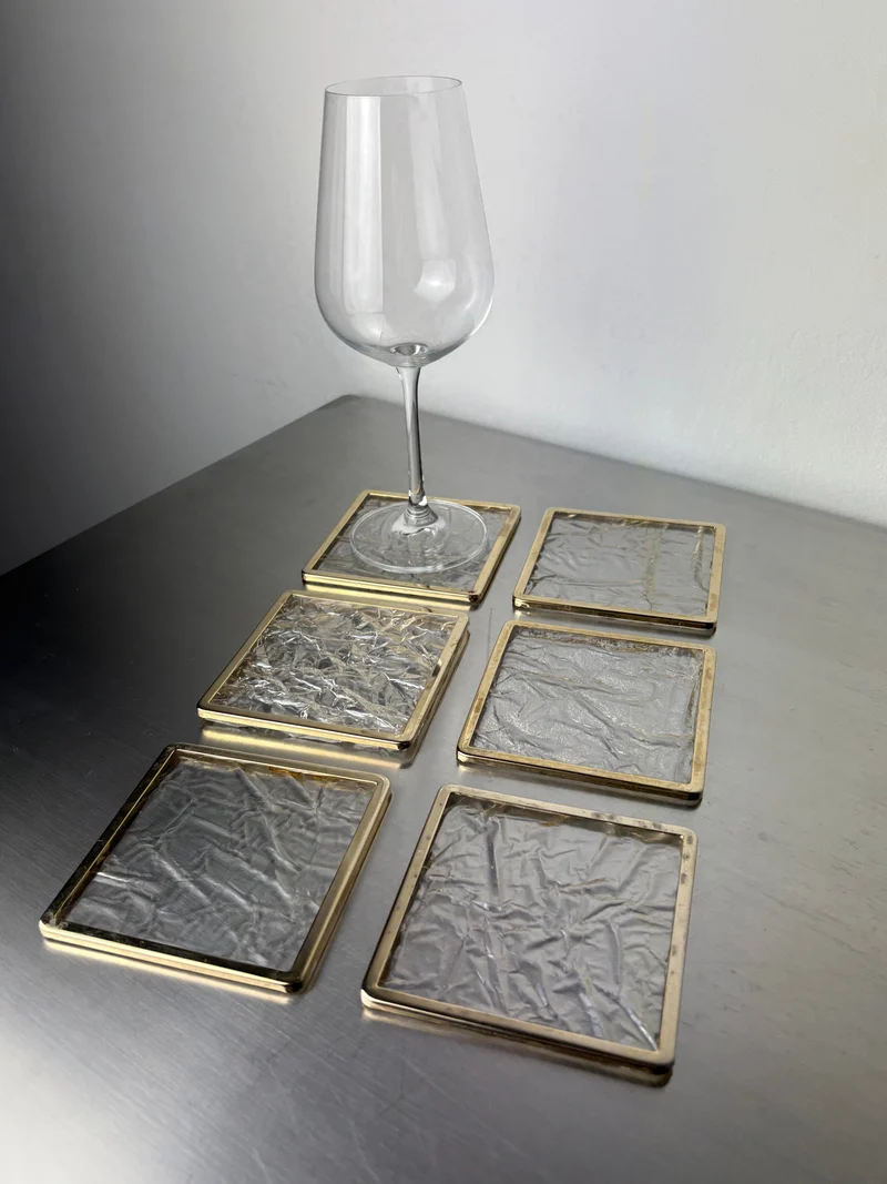 Ice Effect Lucite Coasters, Set of 6, Italy, circa 1970s