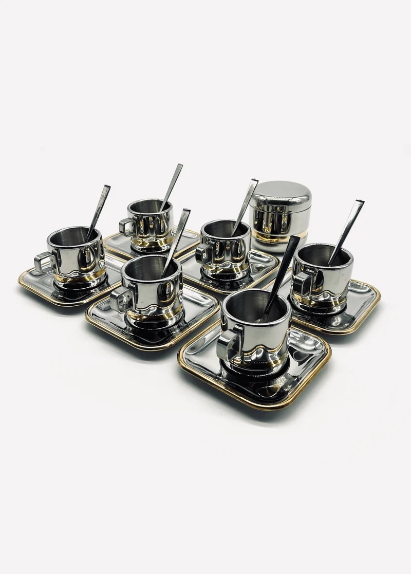 Vintage Italian cups and sugar bowl in stainless steel