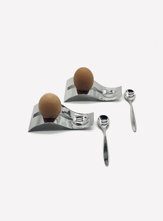 Vintage swirl egg cups in stainless steel