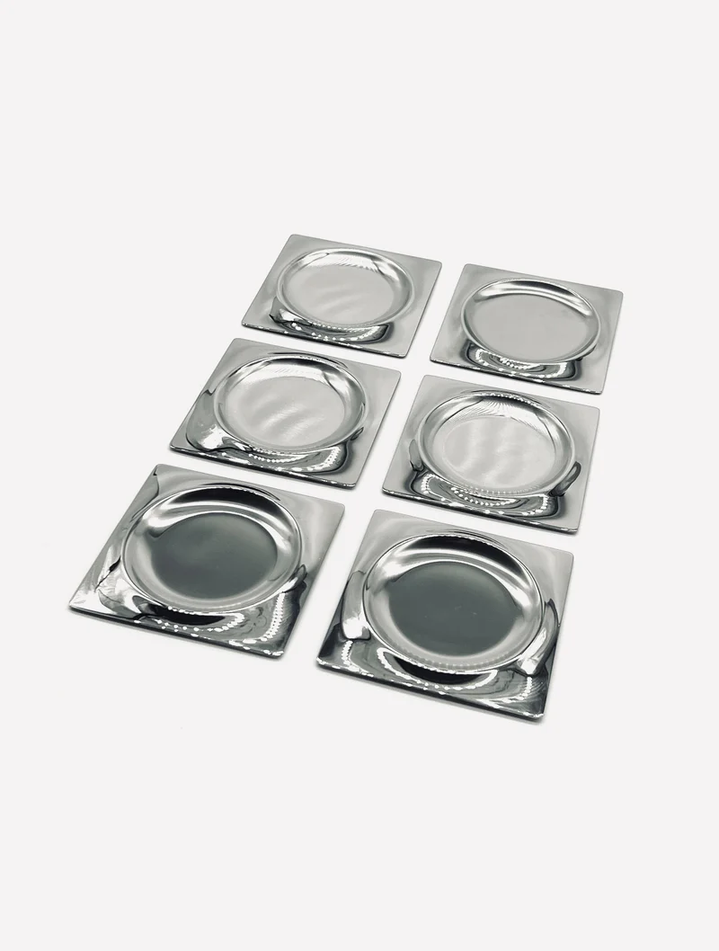 Vintage coasters set of six in stainless steel