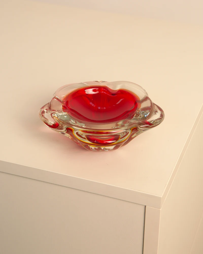 80s Red Murano Glass "Flower" Ashtray