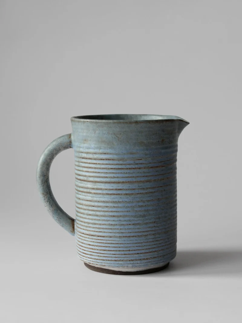 Turquoise Mid-Century Ribbed Ceramic Jug