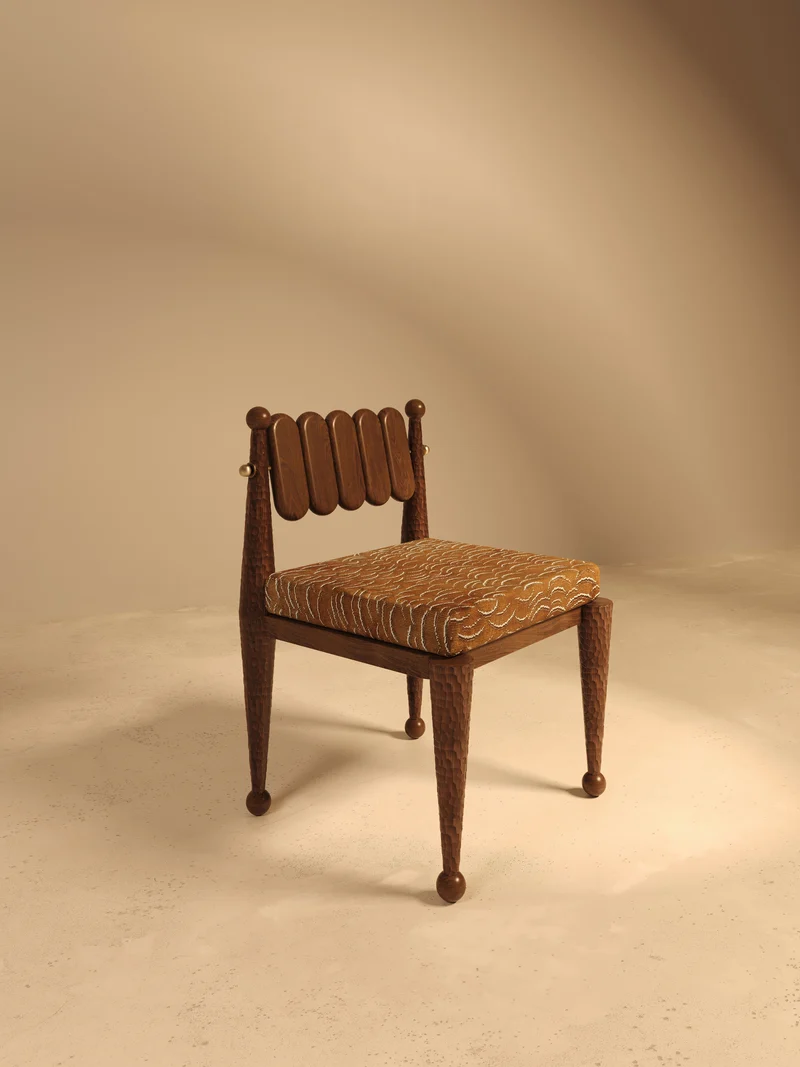 SIMORGH I – Carved Walnut with Pierre Frey Upholstery