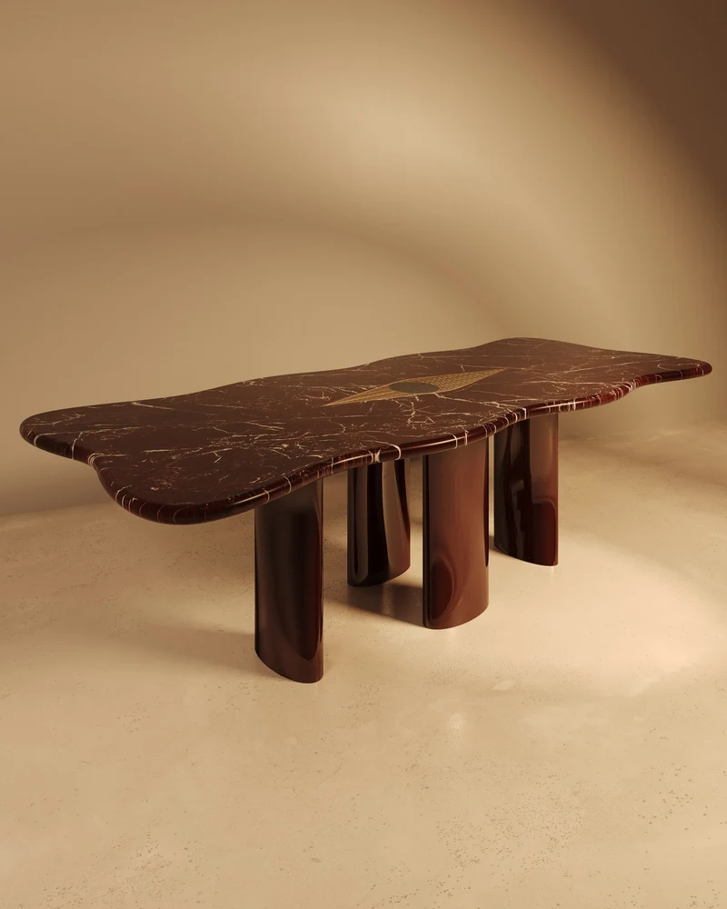 NAZAR – Glossy Lacquered Base, Marble Top with Khatam Marquetry