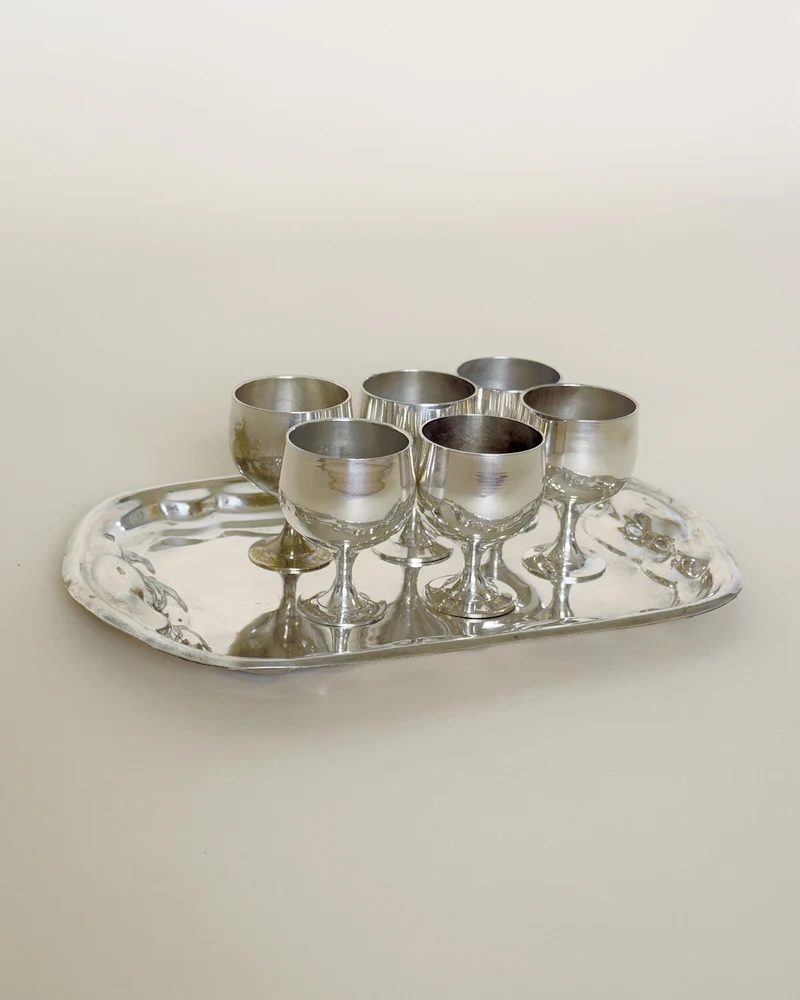 European Silver Plate Tray & Liqueur Cups