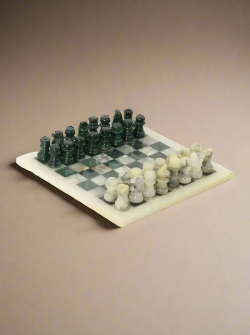Vintage Green and White Marble Chessboard