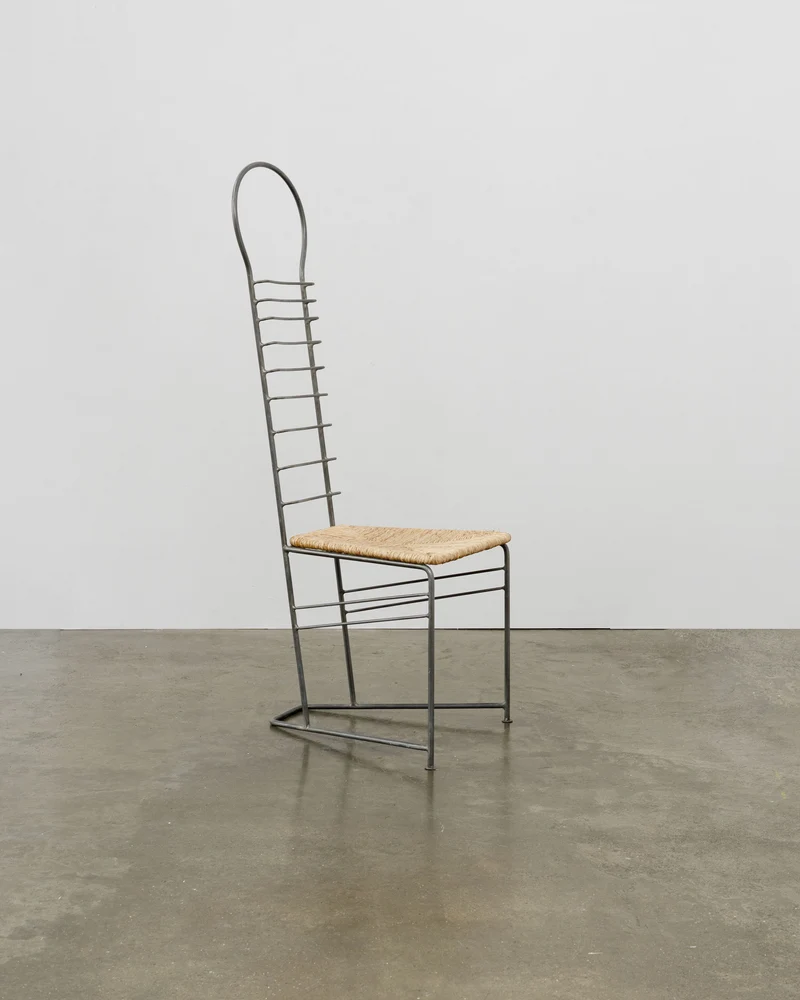 Vintage Sculptural Steel and Straw Chair