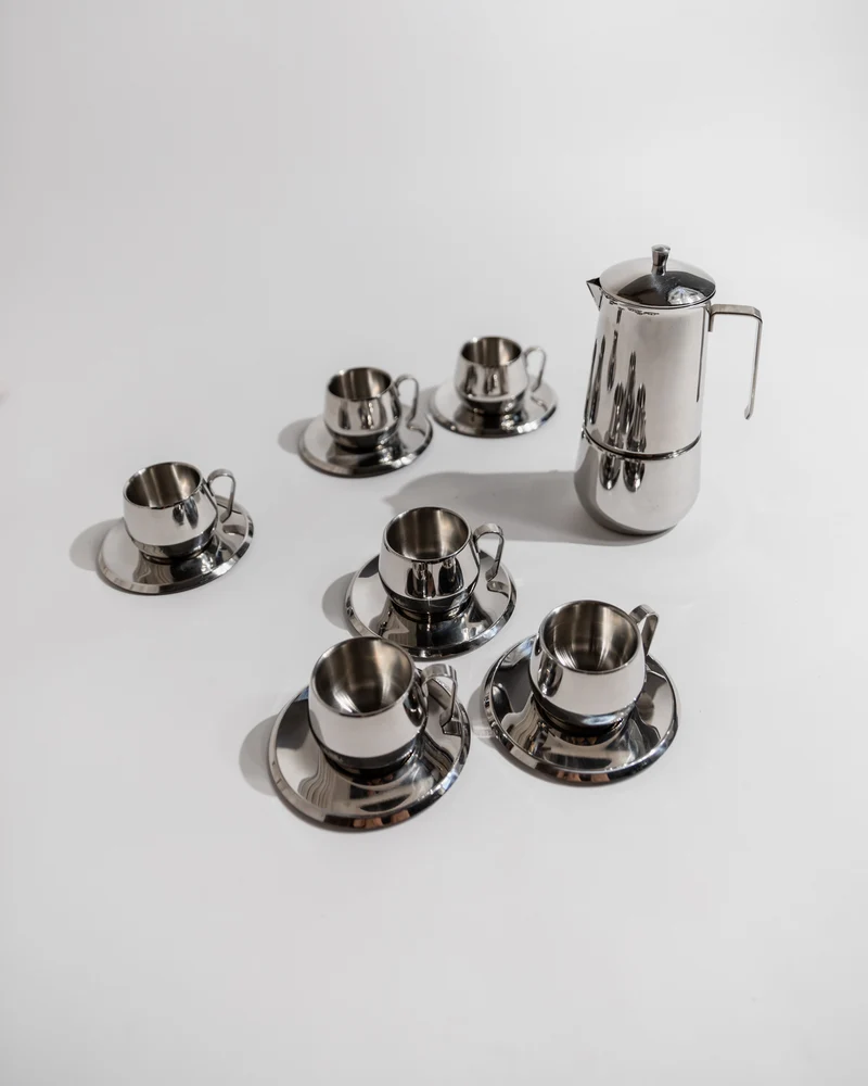 Elegant Vintage Coffee Set, 13 Pieces, Stainless Steel, Design by Gnutti Italy 1980s, Gift