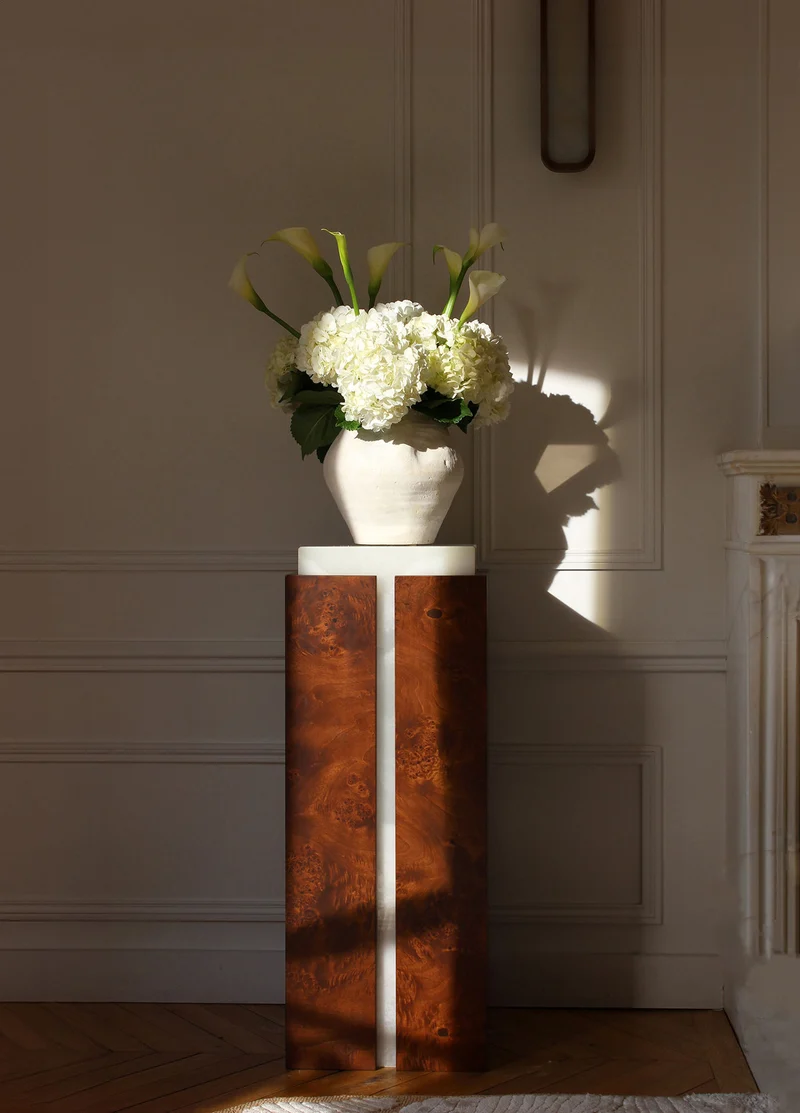 'Como' Plinth White Onyx and Brown Wood