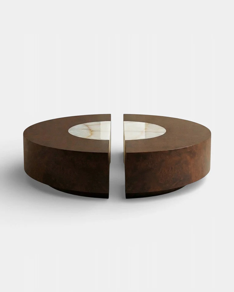 'Baci' Round Wood and Shell Onyx Table