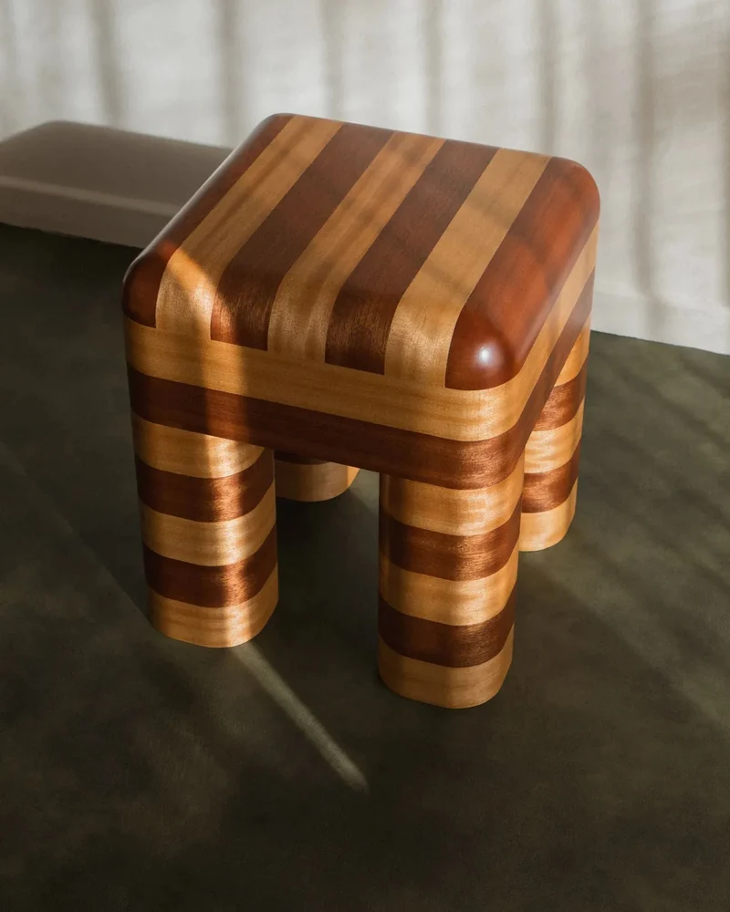 "Marcello" - Wooden Striped Stool / Side Table