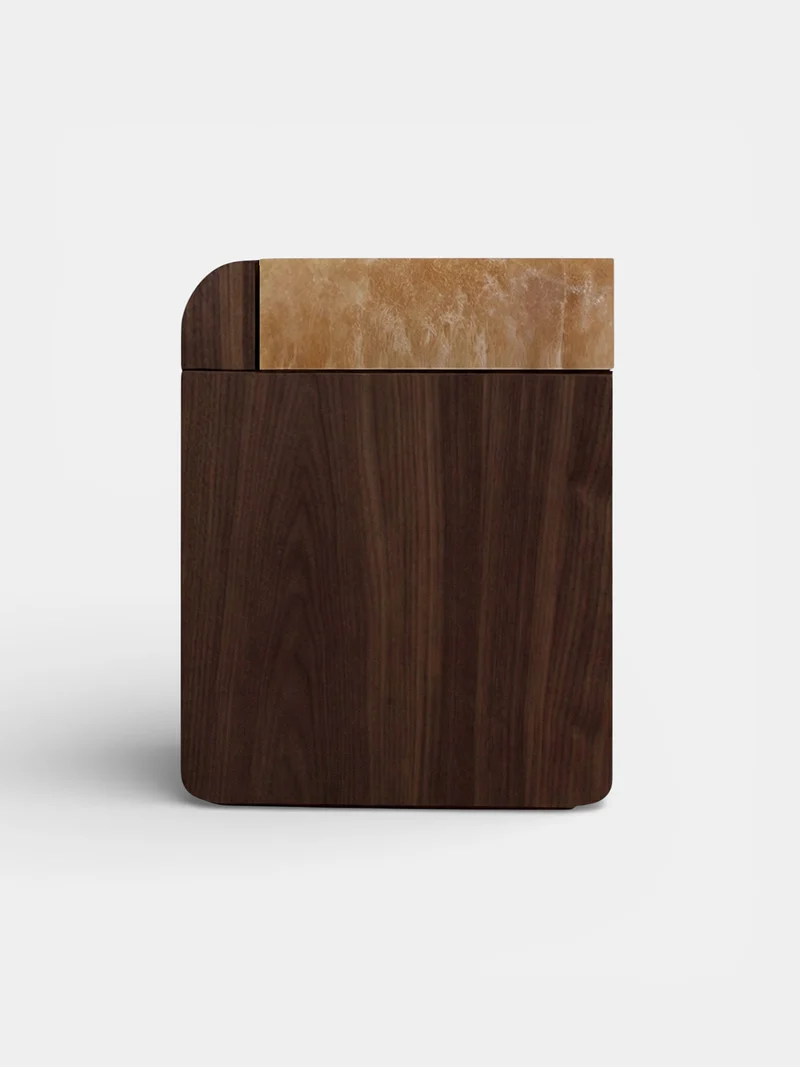 "Amo" Noyer Wood and Honey Onyx Side Table