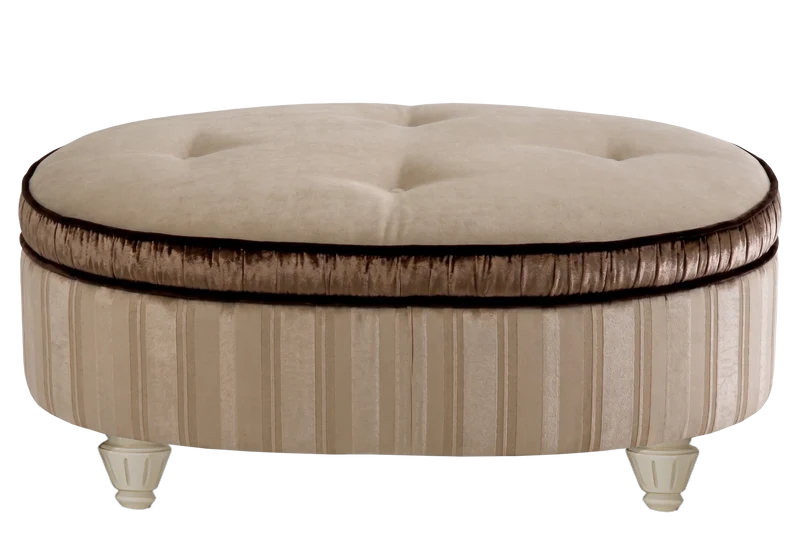 Pouf ottoman ovale capitonné en tissu beige - Palace