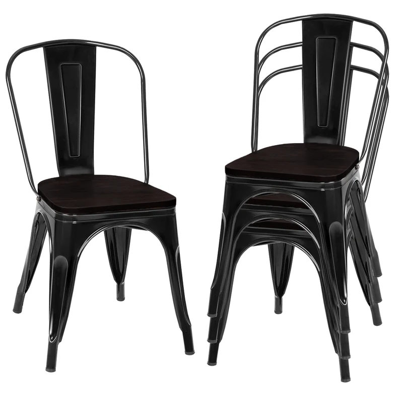 4 chaises salle à manger empilables style industriel en acier 51x44x85 5cm noir 20_0000071