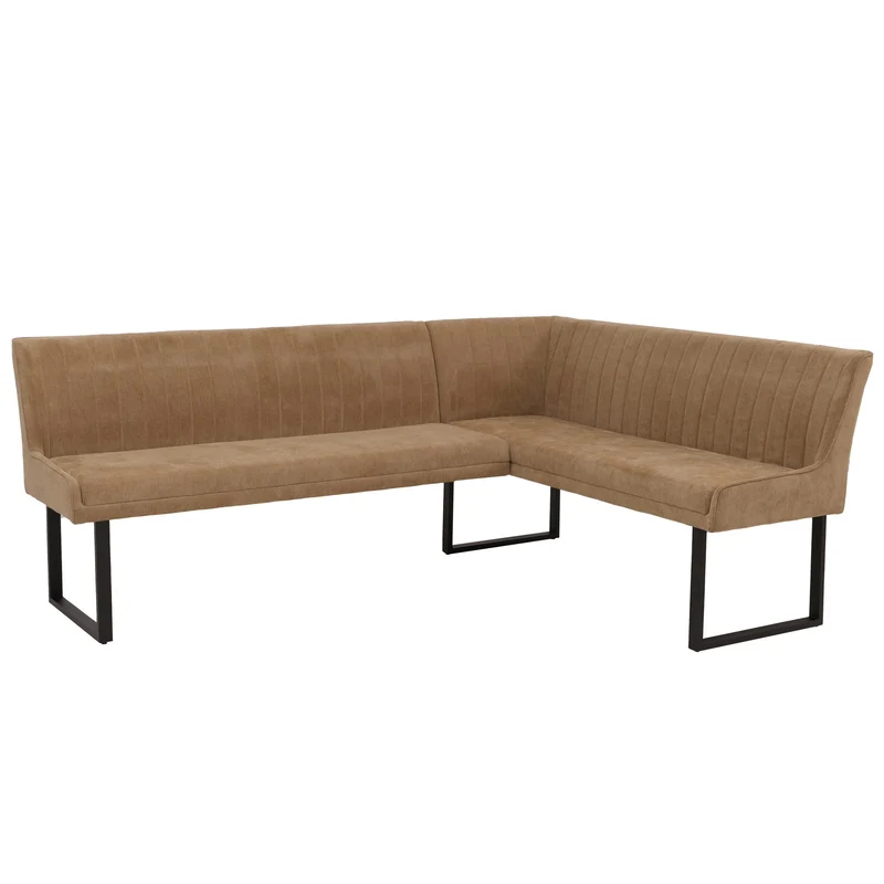 Banquette d’angle banquette de salle à manger jusqu’à 5 personnes assise rembourrée tissu chenille marron clair et fer 04_0009178