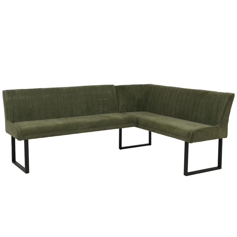 Banquette d’angle banquette de salle à manger jusqu’à 5 personnes assise rembourrée tissu chenille vert et fer 04_0009177