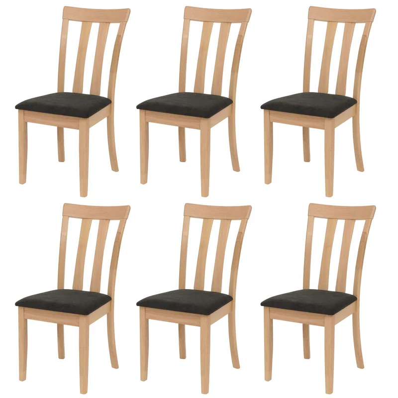 Lot de 6 chaises de salle à manger dossier haut assise rembourrée et protections de sol tissu noir et bois massif 04_0009068