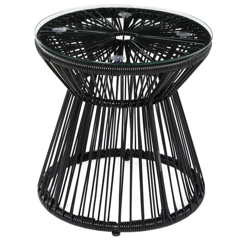 Table de jardin ronde d'appoint 40 x 42 cm stable durable pour terrasse véranda bohème chic tressée en résine noire 21_0006054