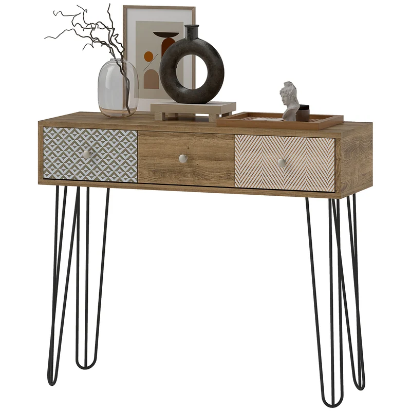 Table console d'entrée étroite 90 x 30 x 75 cm 3 tiroirs gain de place sécurité moderne en bois d'ingénierie marron 21_0002727