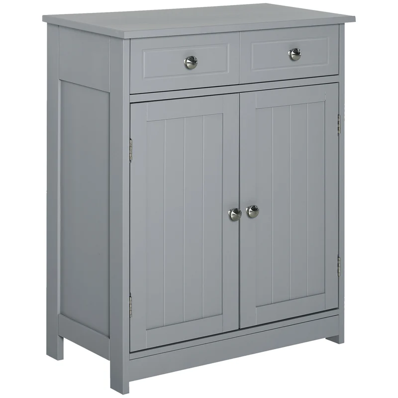 Meuble bas de salle de bain 60 x 30 x 75 cm 2 tiroirs placard double porte étagère réglable compact moderne en MDF gris 21_0001876