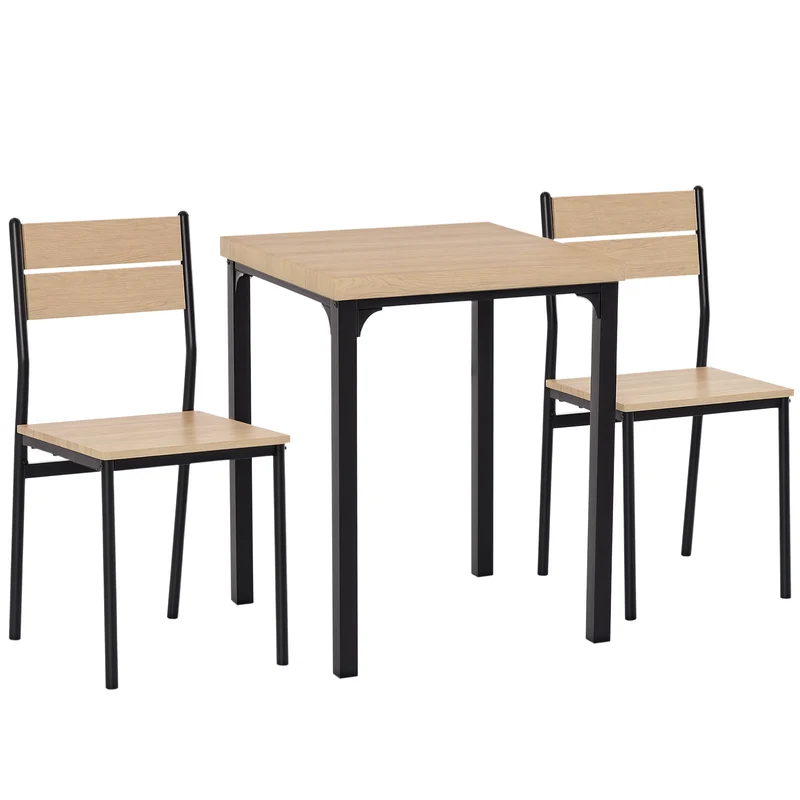 Ensemble table et deux chaises 60 x 60 x 76 cm encastrables ergonomiques industriel contemporain en MDF chêne clair 21_0002169