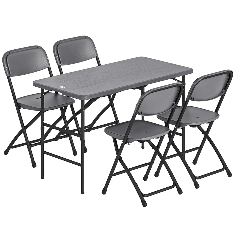 Ensemble jardin pliable 5 pièces table 118 x 60 x 74 cm réglable rangement utile moderne minimaliste en hdpe gris foncé 21_0005392