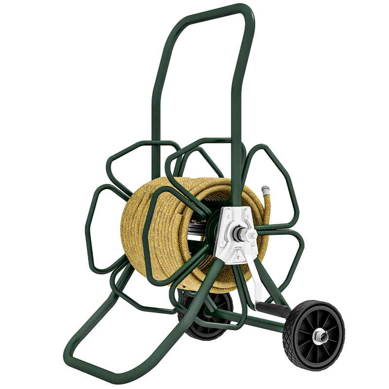 Dévidoir de tuyau chariot sur roues 51,5 x 60,5 x 78,5 cm poignée antidérapante roues solides contemporain en métal vert 21_0005473