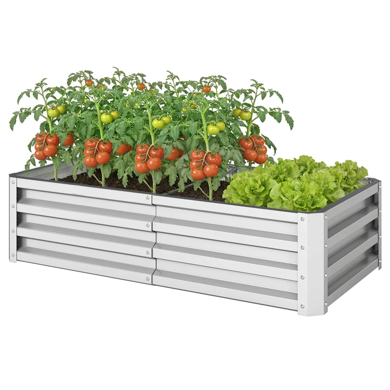 Carré potager rectangulaire jardin 120 x 60 x 30,5 cm robuste isolant chaleur industriel haut en acier galvanisé argent 21_0004042