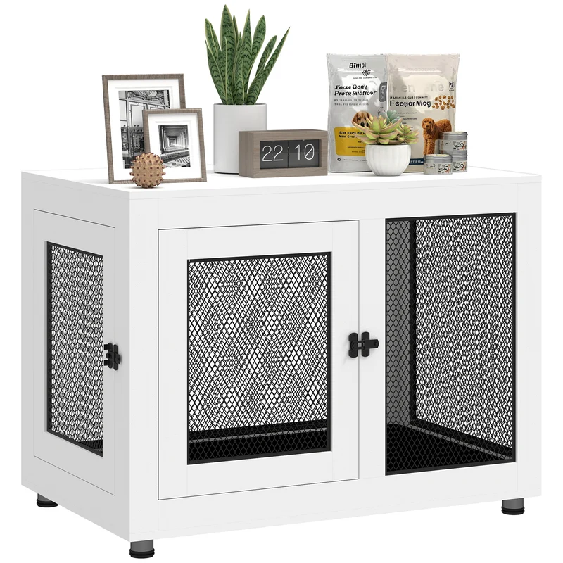 Cage pour chien sur pied 94 x 60 x 71.5 cm coussin amovible porte verrouillable table d'appoint moderne en acier noir 21_0007294