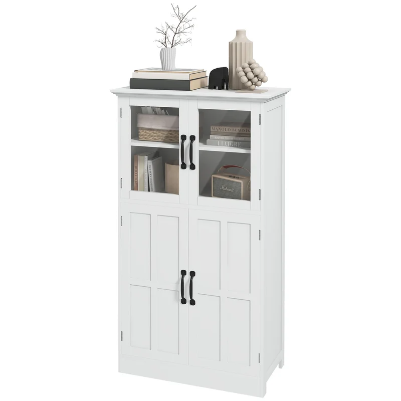 Buffet armoire de cuisine 60 x 30 x 110.5 cm grand rangement modulable 2 portes vitrées style contemporain en MDF blanc 21_0002908