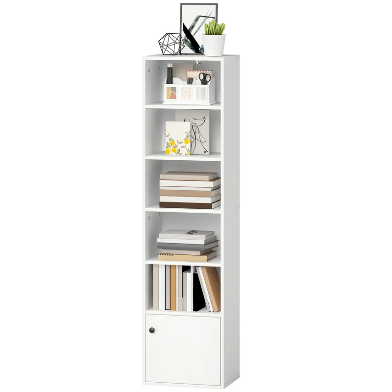 Bibliothèque rangement étroite 40 x 30 x 156 cm étagères réglables placard gain de place moderne épuré en MDF blanc 21_0002559