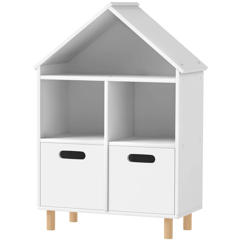 Bibliothèque enfant forme maison 63,7 x 29,7 x 89,5 cm rangement optimisé tiroir style scandinave chambre en MDF blanc 21_0000163