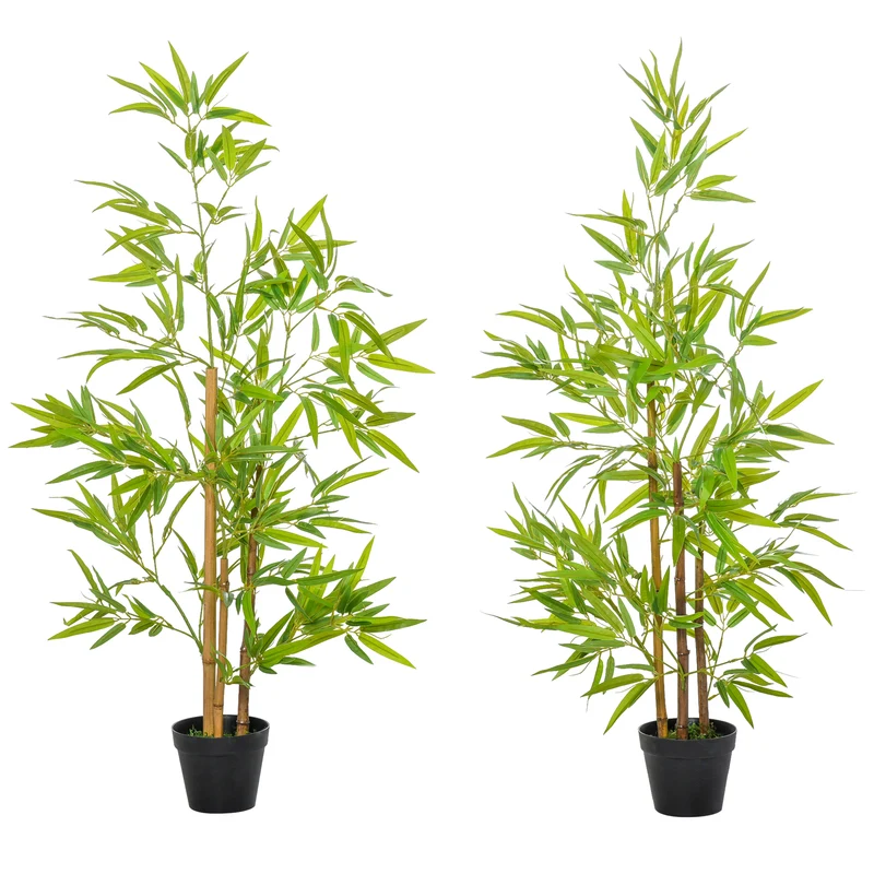 Bambou artificiel intérieur 120 x 30 x 30 cm 3 troncs pot inclus sans entretien aspect réaliste tendance en pe vert 21_0003954