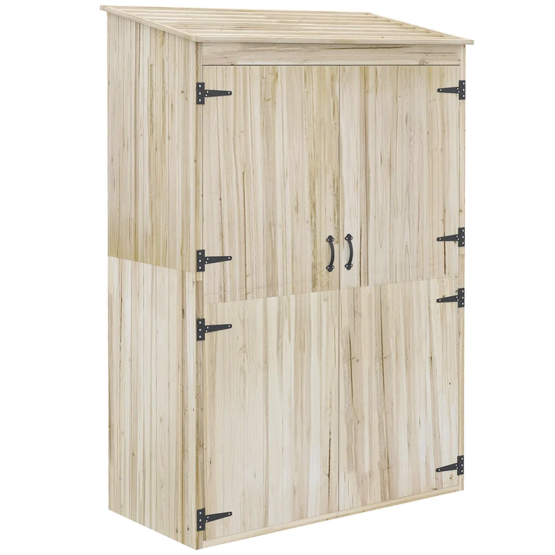 Armoire de jardin rangement extérieur 120 x 57 x 183 cm 2 étagères pour outils toit incliné rustique en bois naturel 21_0004318