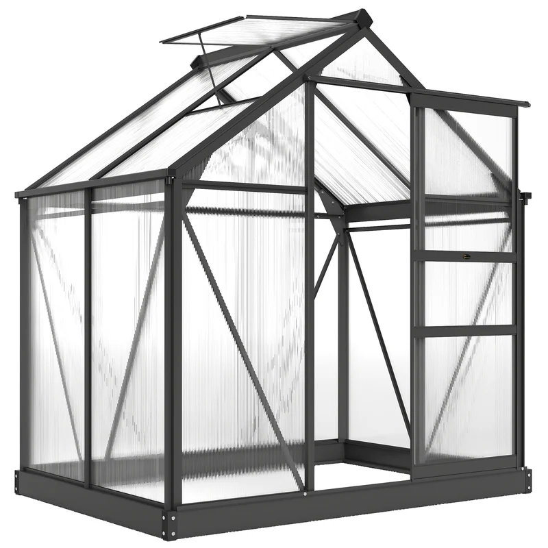 Serre de jardin 190 x 132 x 201 cm isolation résistante aux ultraviolets design moderne fondation en polycarbonate gris 21_0004050