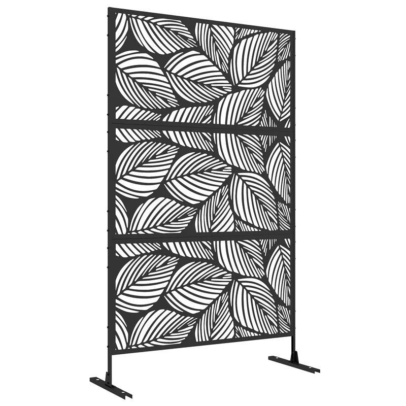 Panneau brise vue extérieur motif végétal 122 x 45 x 198 cm délimite et protège l'intimité style moderne en acier noir 21_0003981