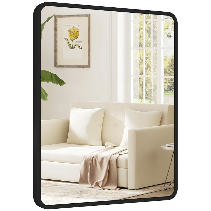 Miroir mural rectangulaire 50 x 40 x 3 cm usage vertical ou horizontal gain de place moderne contemporain en métal noir 21_0003711