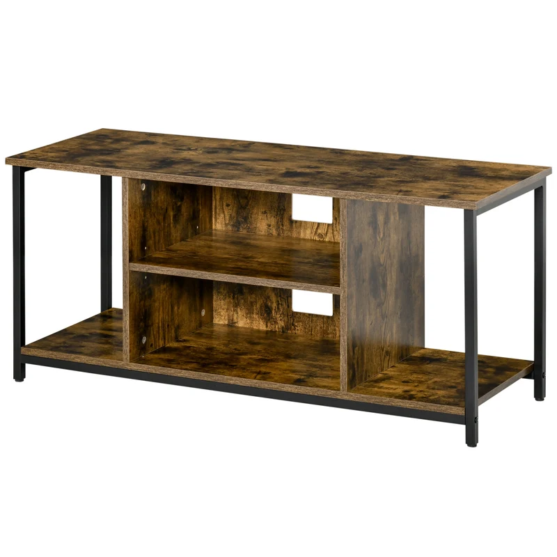 Meuble tv bas salon 110 x 40 x 50 cm rangements modulables étagères réglables style industriel en bois brun rustique 21_0003041