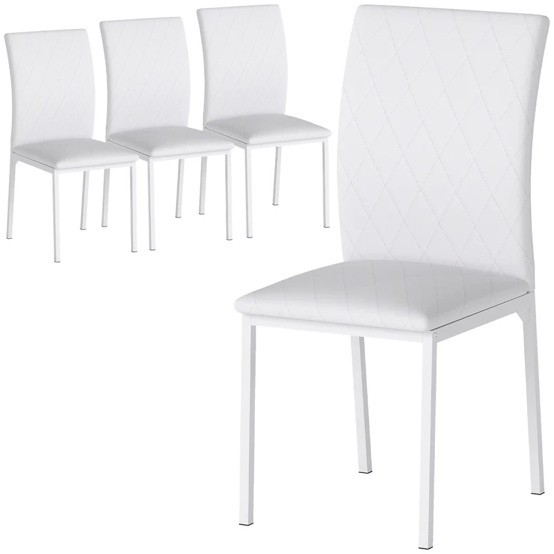 Lot de 4 chaises de salle à manger dossier haut 41 x 50 x 91 cm capitonné losange entretien facile moderne en PVC blanc 21_0002234