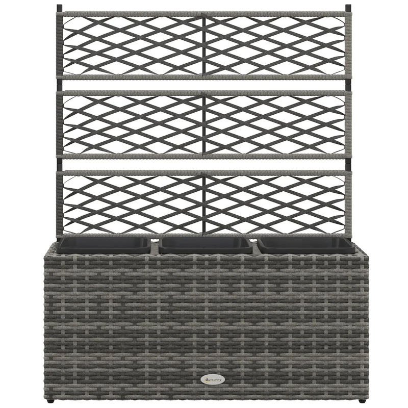 Jardinière sur pied 84 x 30 x 107 cm treillis pour grimpantes résistante intempéries design en résine tressée gris clair 21_0006064