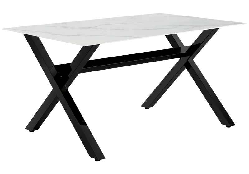 Table à manger marbre blanc pieds X noirs - Cross