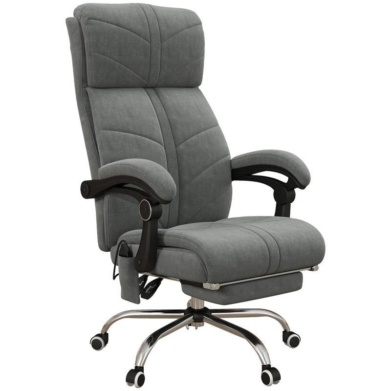 Fauteuil de bureau massant inclinable 64 x 70 x 117 cm massage chauffant ergonomique contemporain bureau en velours gris 21_0006246