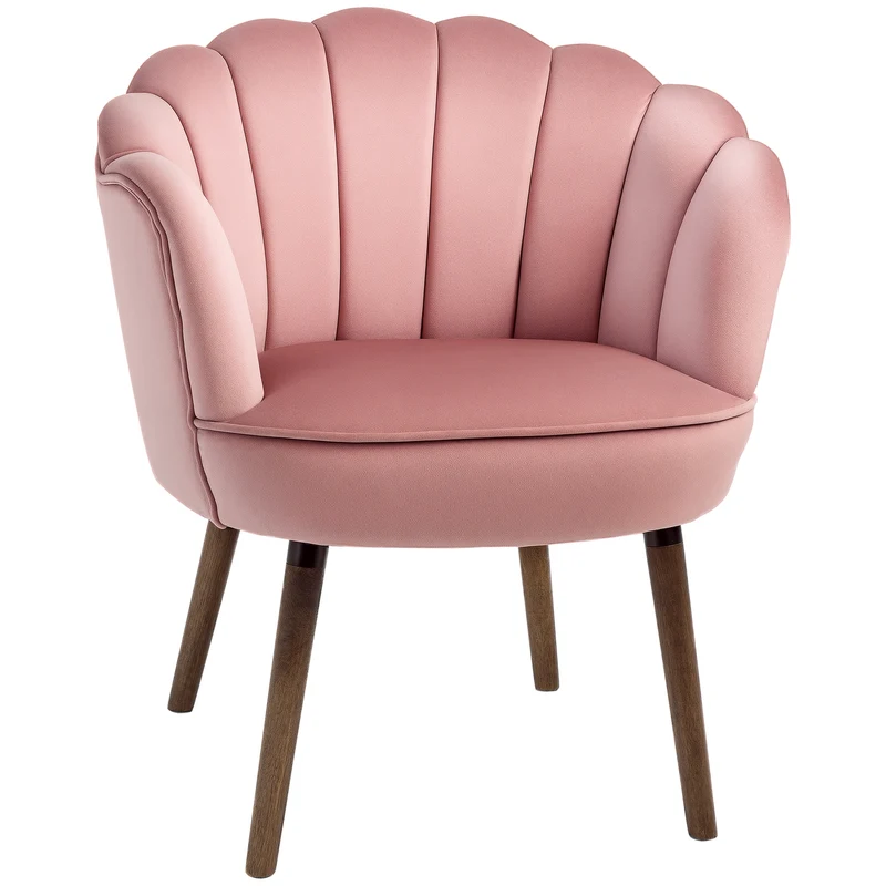 Fauteuil coquillage salon chambre 66 x 66 x 78.5 cm dossier enveloppant assise confortable scandinave en polyester rose 21_0003027