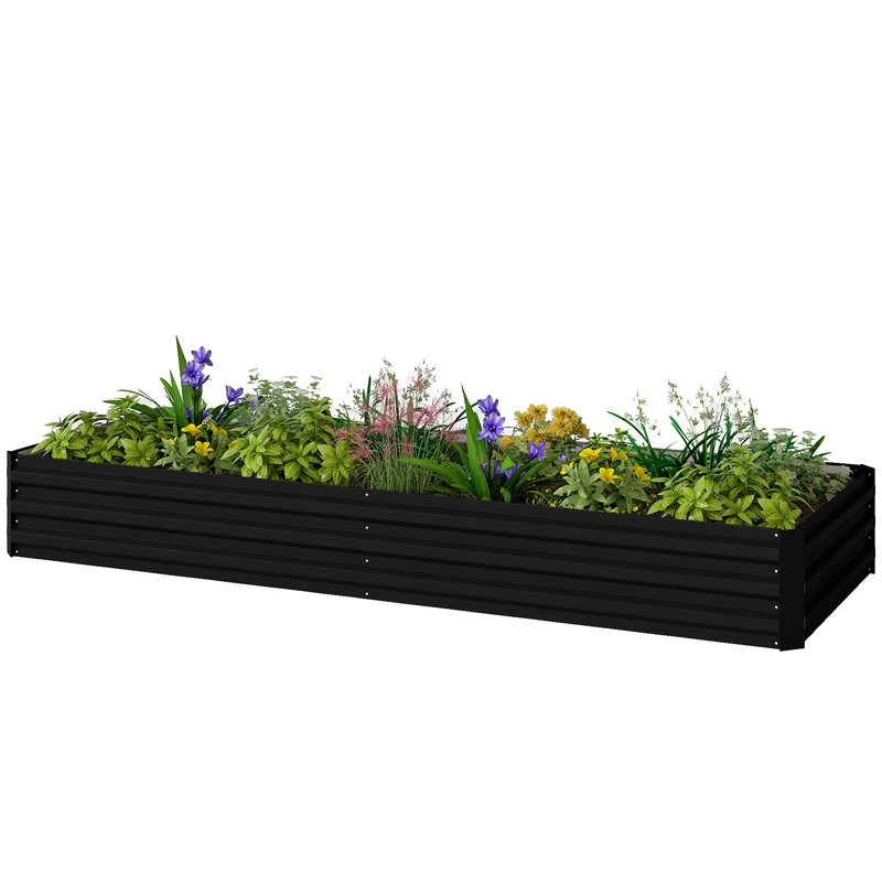 Carré potager rectangulaire jardin 241 x 90,5 x 30 cm résistant et modulable cosy industriel contemporain en acier noir 21_0004215