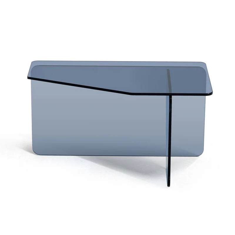 Table basse 70 cm en verre trempé bleu gris