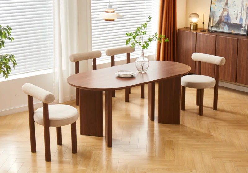 Ensemble table et chaises noyer Japandi - Oris